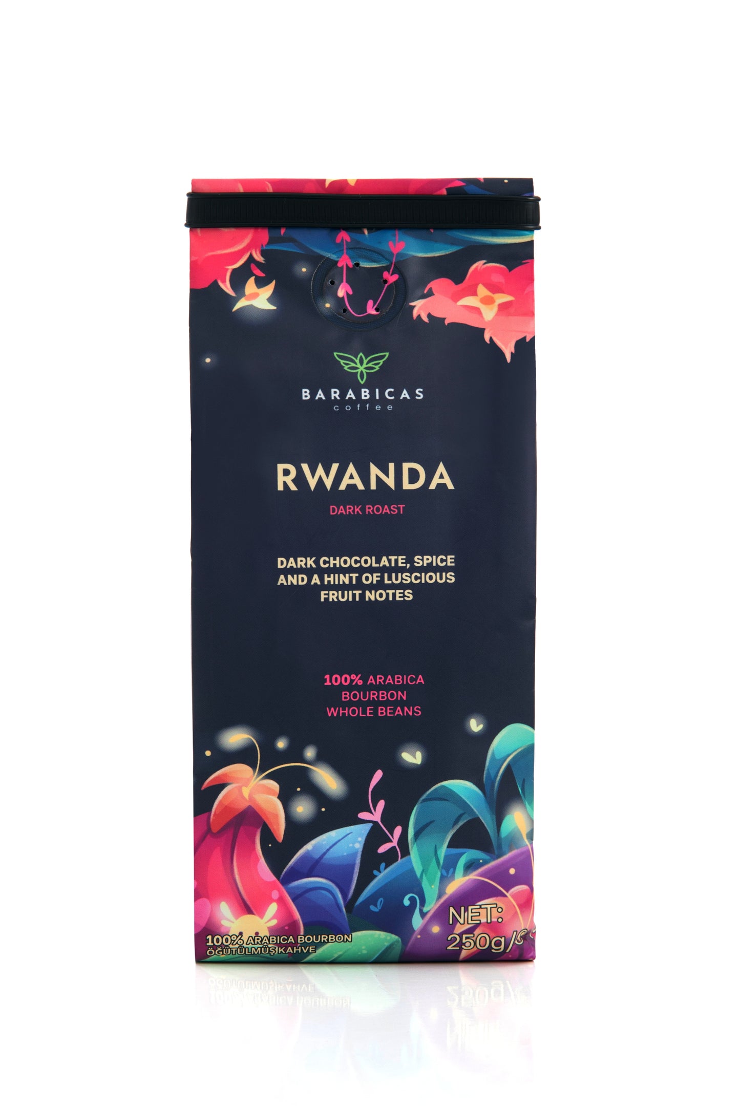 Rwanda 100% Arabica Bourbon - Dark Roast - Çekirdek Kahve - 250 gr