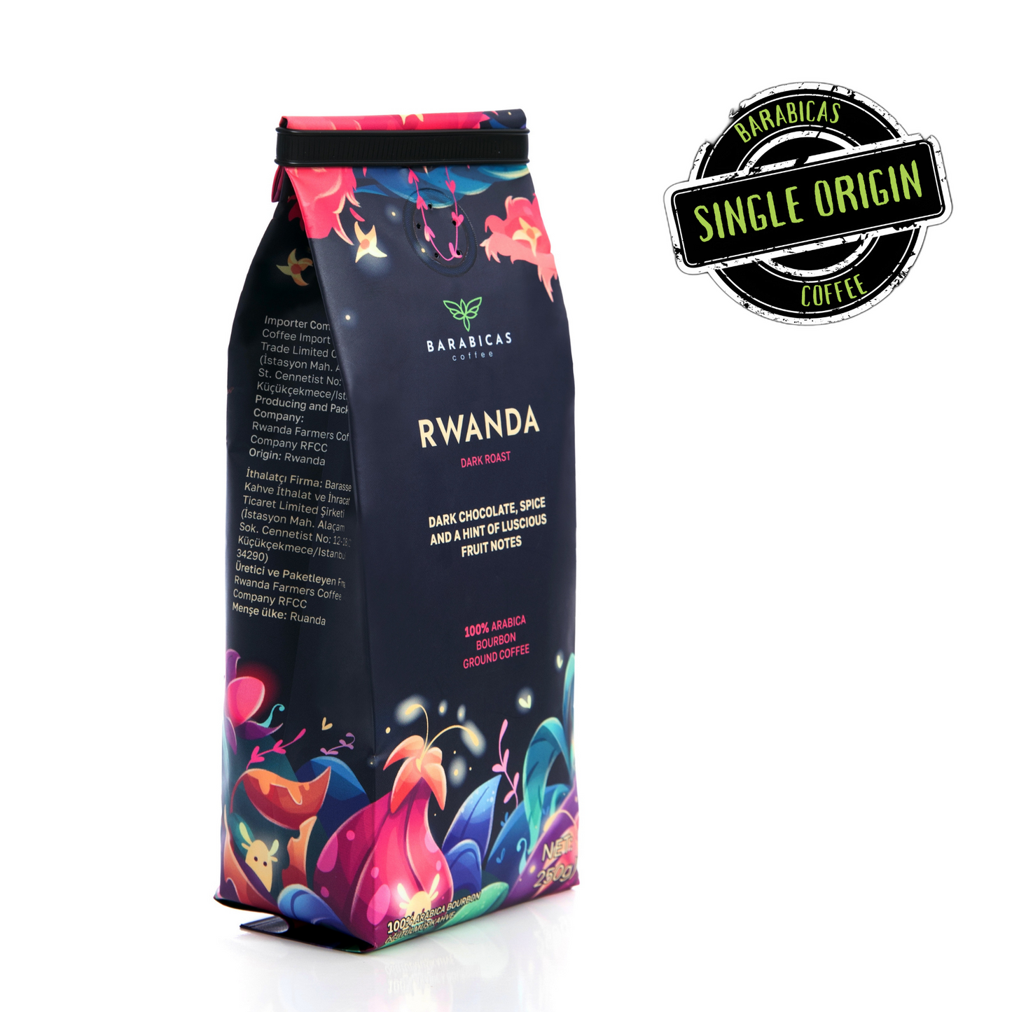 Rwanda 100% Arabica Bourbon - Dark Roast - Öğütülmüş Kahve - 250 gr