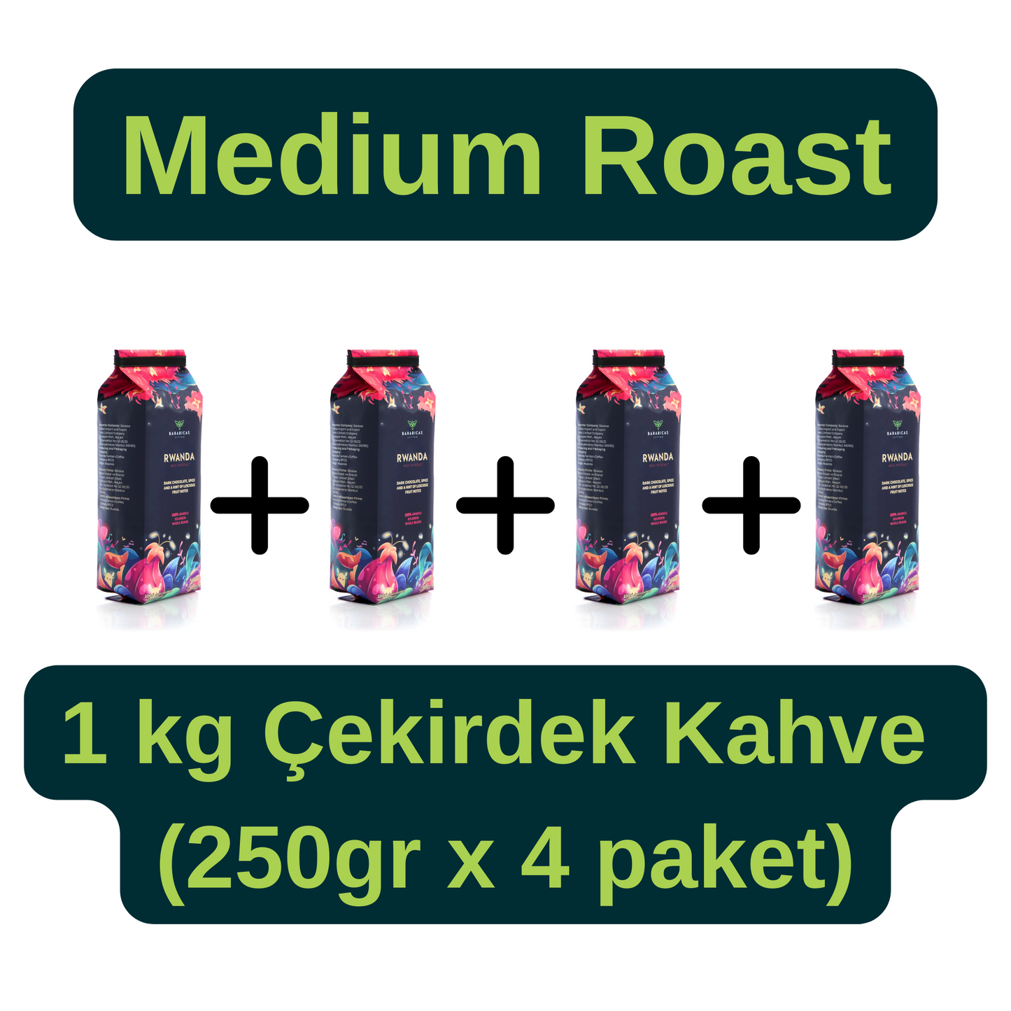 Rwanda 100% Arabica Bourbon 1kg Çekirdek Kahve - Medium Roast